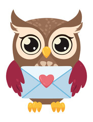 Sweet Owl with a Red Heart Envelope