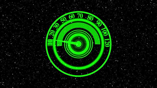 Green radar style spiral galaxy with planet earth glowing in space on a dark futuristic technology background 4k