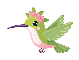 Graceful Hummingbird Wearing Lovely Flower Crown
