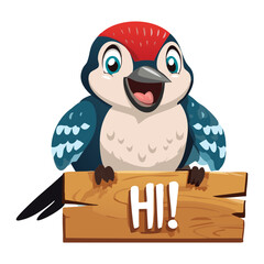 Adorable Woodpecker Peeking From Wood Sign
