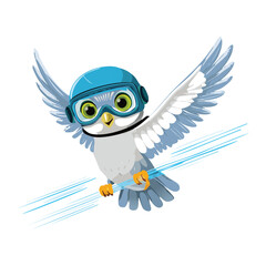 Adorable Blue Bird Flying with Aviator Goggles