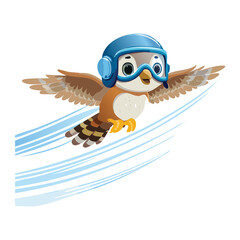 Tiny Bird Flying with Helmet and Goggles