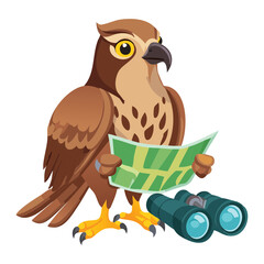 Adventurous Bird with Open Map and Hat