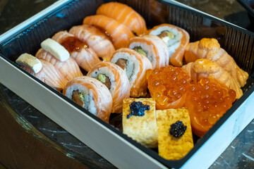 Assorted Sushi Platter with Salmon and Caviar