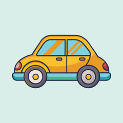 Stylized Yellow Car Illustration with Teal Accents on a Light Background
