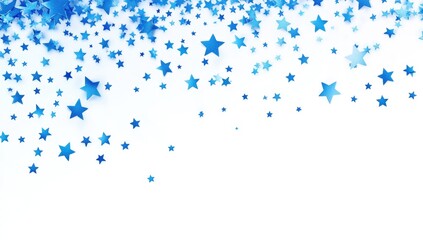 A horizontal banner of many small, vibrant, blue stars on a white background.  