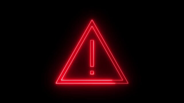 Animation of glowing neon Warning attention icon signal , alert , risk , safety, danger road warning sign animated .neon sign Warning video