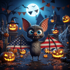 Halloween celebration with characters dressed in the U.S. flag.

