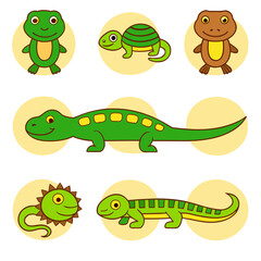 Obraz premium Cartoon reptiles and amphibians frog turtle