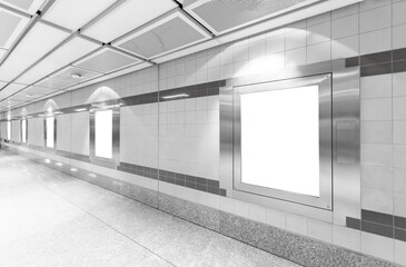Blank billboard in subway. Useful for your advertising.