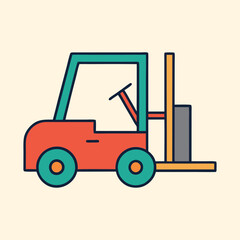 Simple Flat Vector Forklift Truck Illustration with Retro Color Palette