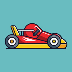 A vibrant and stylized illustration of a cartoon red and yellow racing car