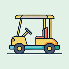 Illustration of a colorful stylized golf cart on a light green background