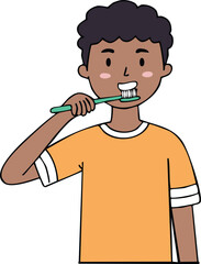 A cartoon boy brushing his teeth, showing good oral hygiene.