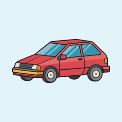 Illustration of a red hatchback car on a light blue background