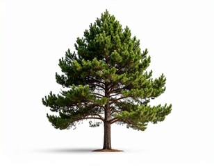 "High-resolution, detailed photograph of a pine tree, featuring appropriate color grading, set against a pure white backdrop, in a cinematic style."
