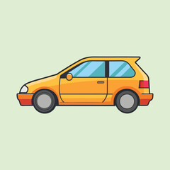 Illustration of a vintage yellow hatchback car on a light green background