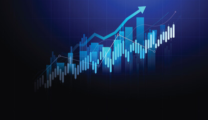 business trading graph stock candle investment growth financial technology blue background. market chart profit money. vector illustration hi-tech.