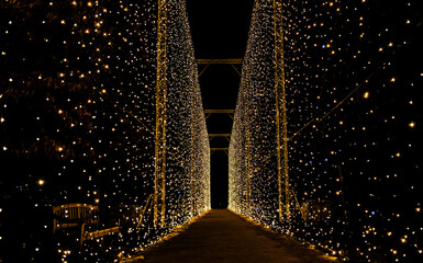 Christmas lights and outdoor decorations in the city park	