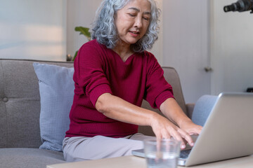 Elderly Woman Using Laptop to Work