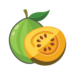 Obraz premium Feijoa Fruit Illustration of Whole and Halved Sections