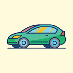 Flat vector illustration of a generic green car with blue wheels
