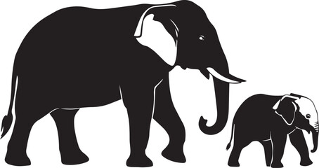 vector illustration of Elephant walking with baby