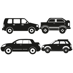 Fototapeta premium Collection of silhouetted vehicles presented in various colors