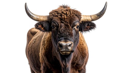 Close-up of a brown ox's head and shoulders