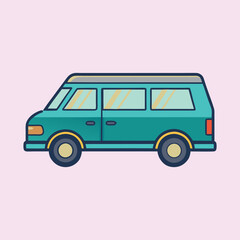 Stylized Teal Van with Rounded Edges on a Light Purple Background