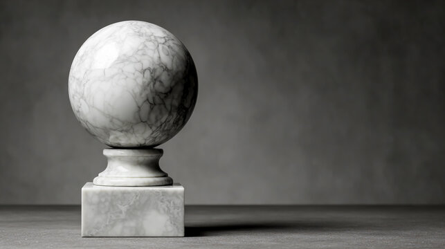 White marble globe trophy on a dark gray background