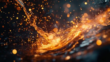 Explore mesmerizing water splashes with glowing particles. Perfect for artistic projects or as engaging backgrounds. Unleash creativity with this energetic footage. Generative AI