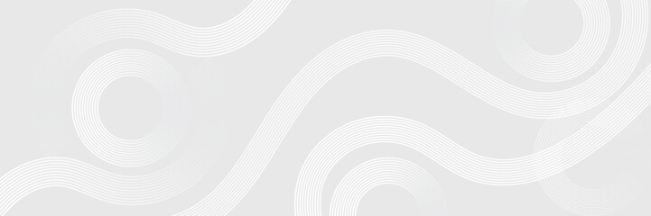 Grey abstract background with white circle lines. Geometric stripe line art design. Minimal lines pattern. Modern futuristic concept.