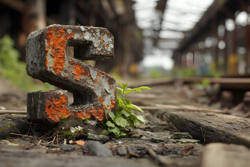 Fototapeta premium Unique industrial symbol representing the concept of perseverance and resilience in a dilapidated space during the twilight hours of decay