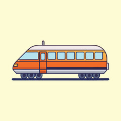 Cartoon illustration of a modern orange train on a light yellow background