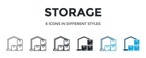 Storage Icon In Different Style Vector Illustration. Designed In Thin Line, Regular Line, Bold Line, Glyph, Color Line, And Color Glyph Style Can Be Used For Web