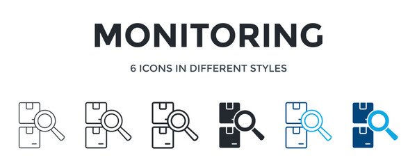 Monitoring Icon In Different Style Vector Illustration. Designed In Thin Line, Regular Line, Bold Line, Glyph, Color Line, And Color Glyph Style Can Be Used For Web