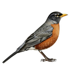 American robin bird perched against a black background