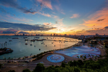 The building and skyscrapers in twilight time in Pattaya,Thailand. Pattaya city is famous about sea...