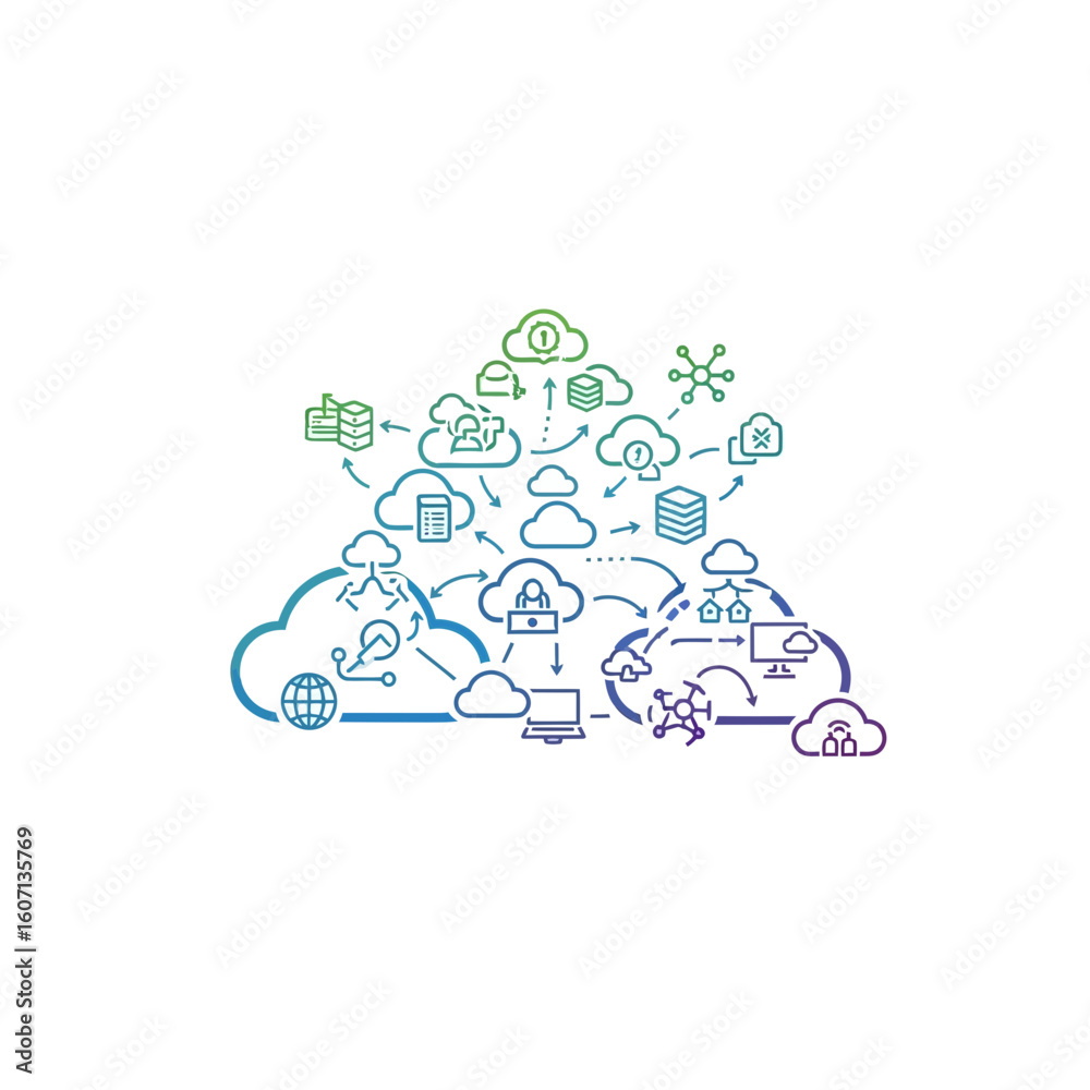 Poster gradient outline connection cloud computing network data transmission abstract illustration