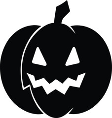 Minimal silhouette of a broken jack o lantern isolated on transparent background