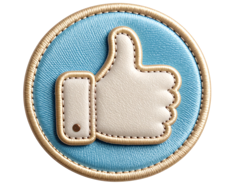 Miniature Thumbs Up Embroidered Patch in Pastel Colors with Rounded Border, Top View, Transparent Background