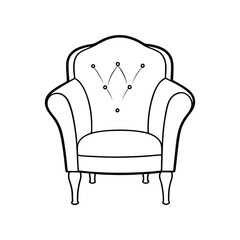 Vector Outline Illustration of Club Chair Isolated on White Background
