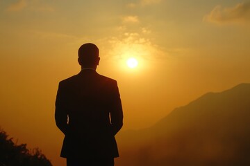 Silhouette of Man at Sunset