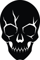 Clean and minimal silhouette of a cracked skull isolated on transparent background