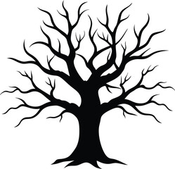 Minimal creepy tree silhouette isolated on transparent background