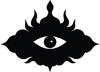 Mysterious demon eye silhouette in fog on transparent background isolated on transparent background