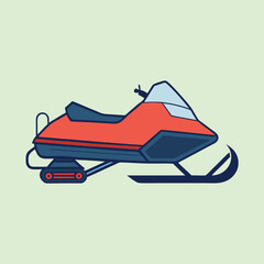 Stylized illustration of a vintage red snowmobile with a light green background
