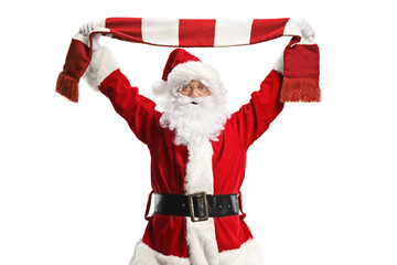 Santa claus cheering with a scarf