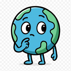 A cartoon Earth character wearing glasses, with arms and legs, pointing upwards as if having an idea.